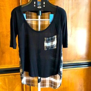 Top shirt blouse WEST KEI jersey black plaid small